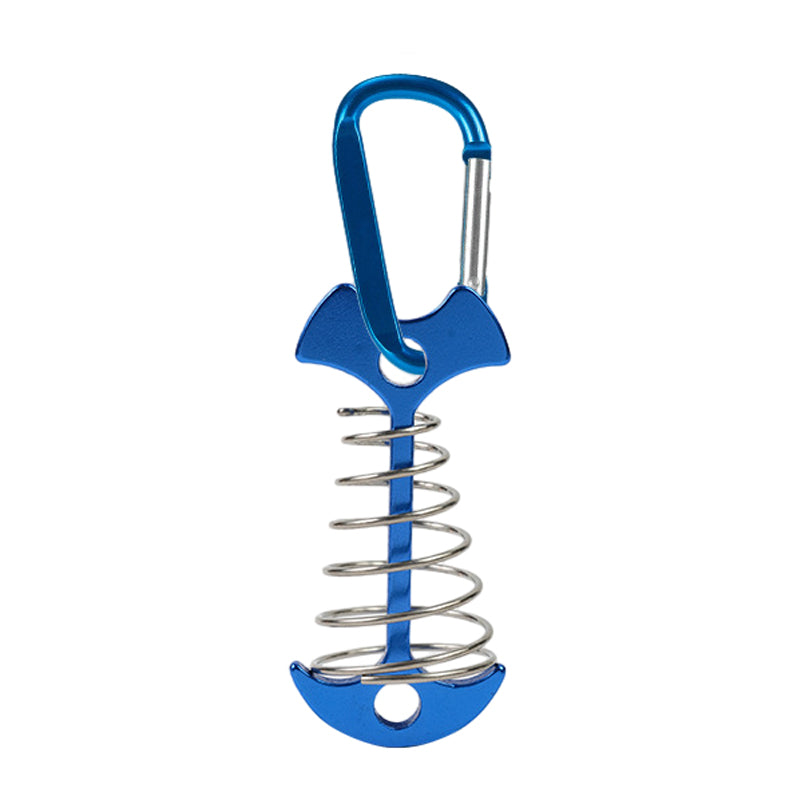 AOTU AT6546 Aluminum Alloy Fishbone Spring Nail Tent Stake Deck Anchor Peg with D-shape Carabiner AOTU AT6546 Aluminum Alloy Fishbone Spring Nail Tent Stake Deck Anchor Peg with D-shape Carabiner